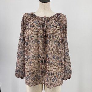 Cabi Top Sienna Floral Chiffon Blouse Long Sleeve Floral Semi Sheer Size XS